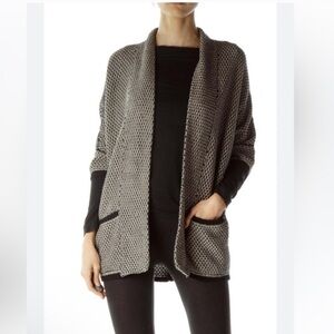 Splendid Black & Cream Cotton Silk Blend Crocheted Knit Open Front Cardigan S